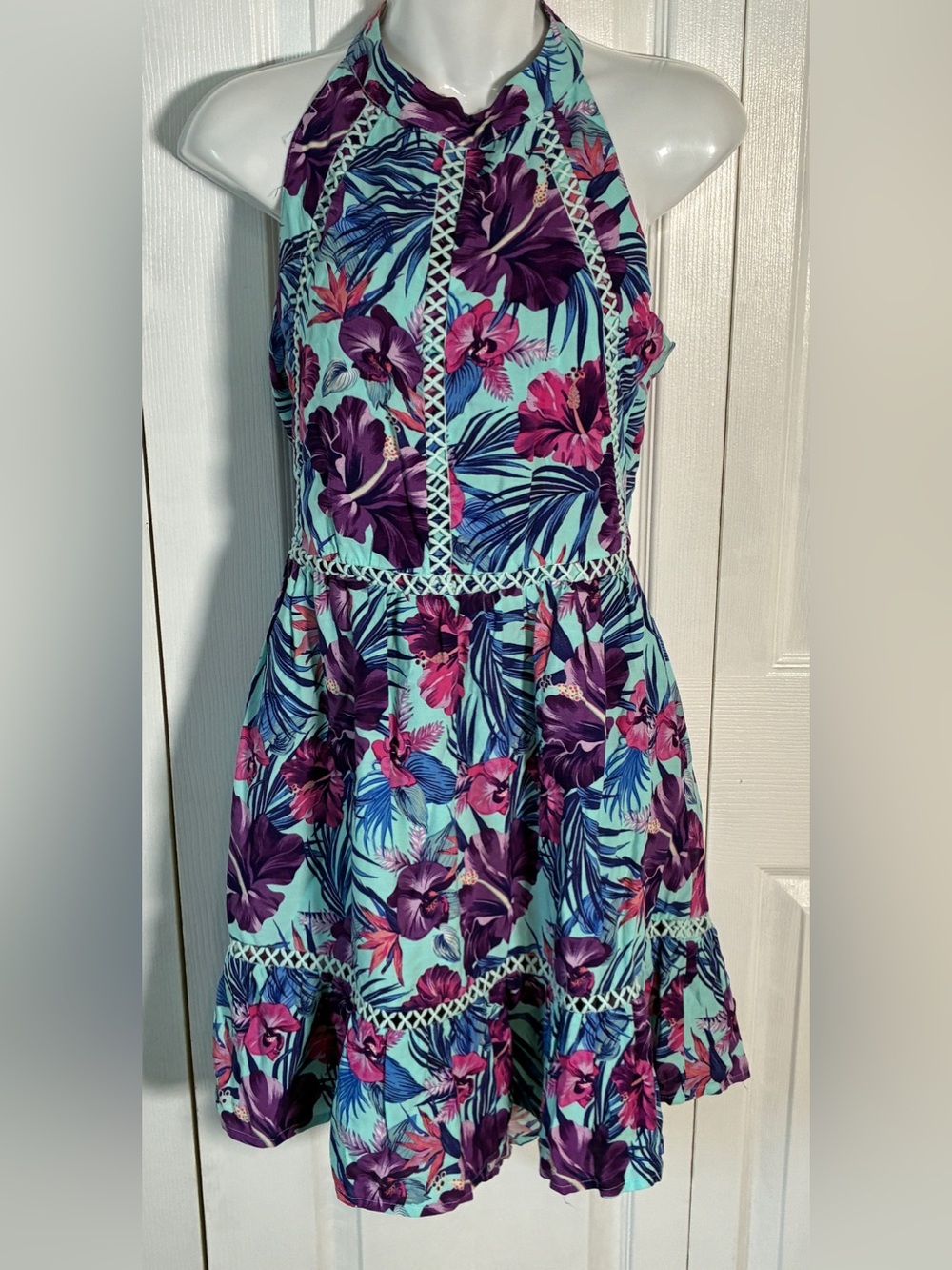 Sunday Mi Amor Tropical Halter Mini Dress, Size M